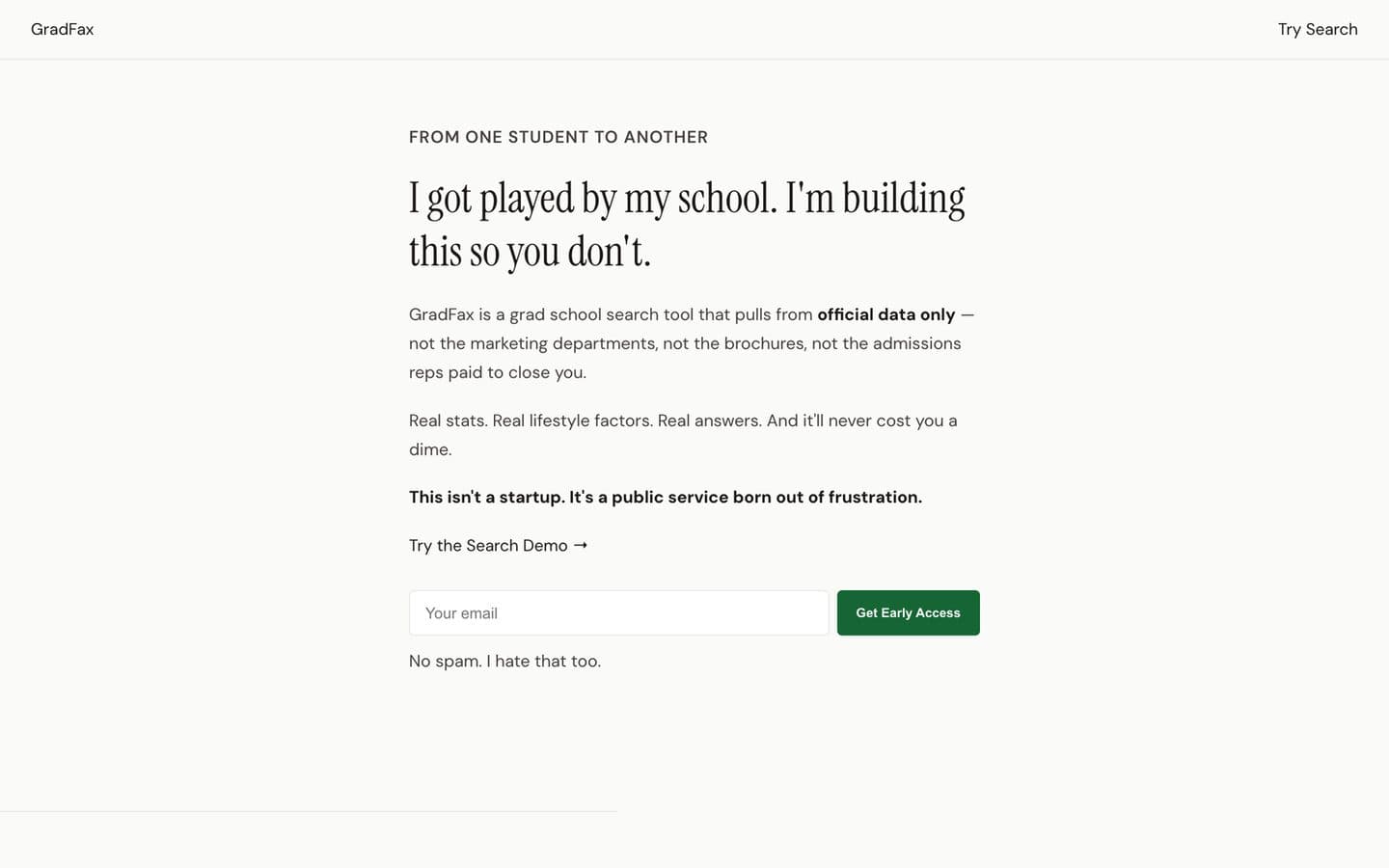 GradFax website, January 2026